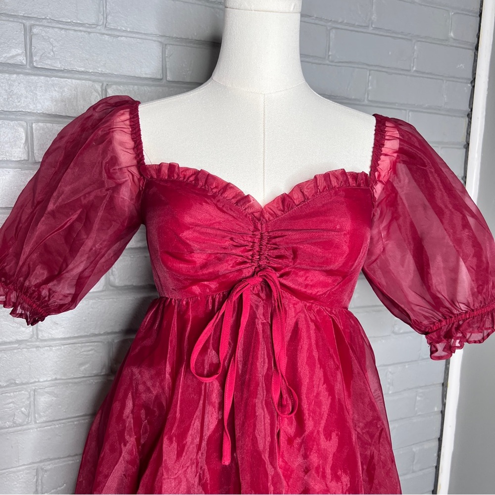 Altar’d State Red Babydoll Mini Mesh Dress Size Small - Picture 6 of 13
